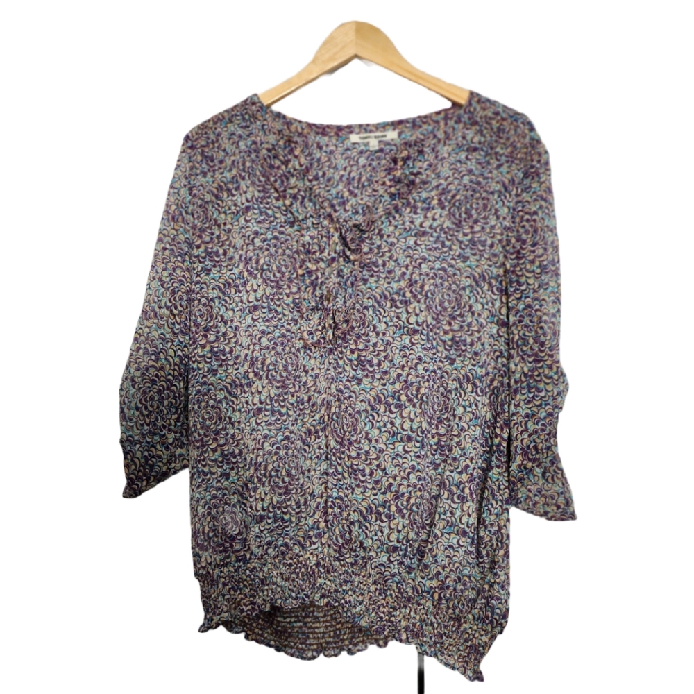 Daniel Rainn Sheer Blouse with Circle Pattern EUC size Large